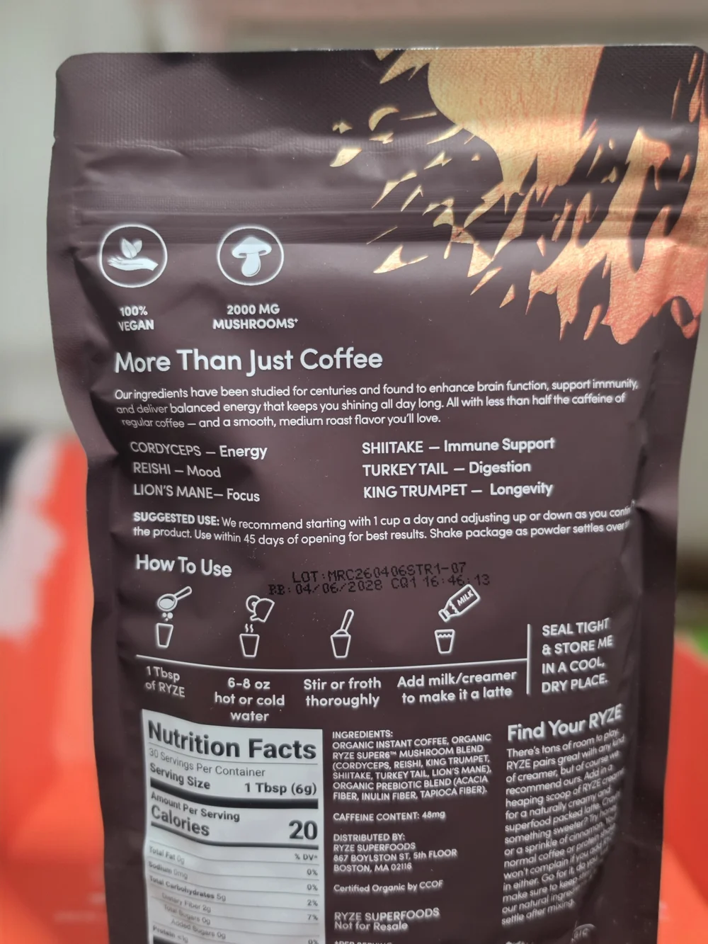 Bright & Smooth Mushroom Coffee — Brown with Orange Accents